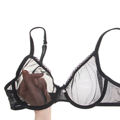 Varsbaby Breathable Sheer Mesh Underwire Bra Ultra Thin Mesh Underwire Bra Ultra Thin Unlined Comfort Bra for CDE Cups