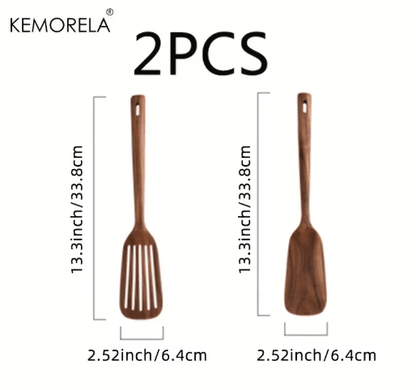 ZenCook 2-Piece Japanese Wooden Cooking Spatula Set