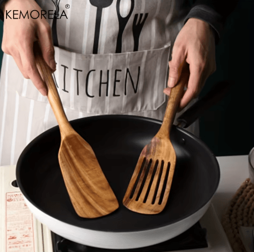 ZenCook 2-Piece Japanese Wooden Cooking Spatula Set