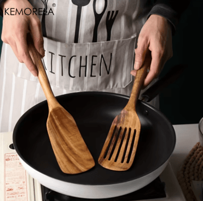 ZenCook 2-Piece Japanese Wooden Cooking Spatula Set