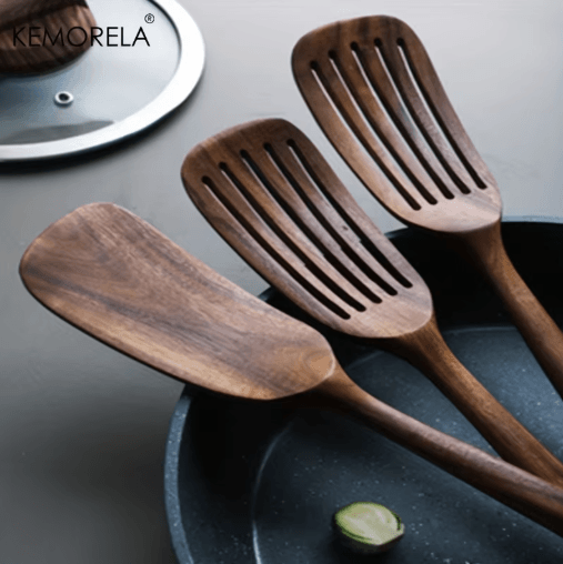 ZenCook 2-Piece Japanese Wooden Cooking Spatula Set