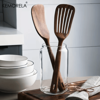 ZenCook 2-Piece Japanese Wooden Cooking Spatula Set