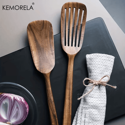 ZenCook 2-Piece Japanese Wooden Cooking Spatula Set