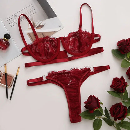 HEONYIRRY Fairy Embroidery Lace Lingerie Set – Seamless Wireless Push-Up Bra & Brief Kit