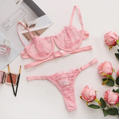 HEONYIRRY Fairy Embroidery Lace Lingerie Set – Seamless Wireless Push-Up Bra & Brief Kit