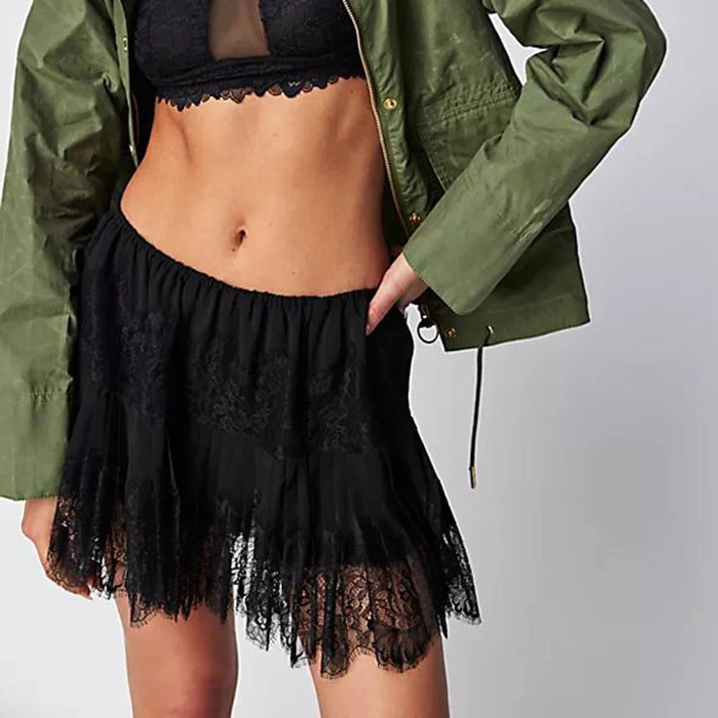 Lace Patchwork Ruffle Mini Beach Skirt