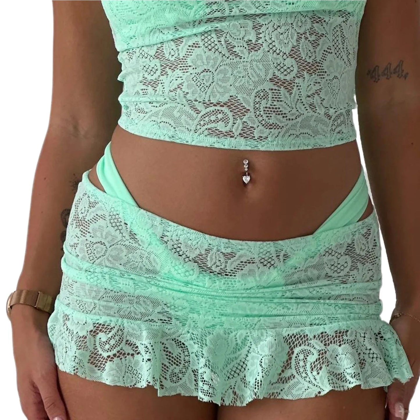 Lace Ruffle Mini Beach Cover Up Skirt