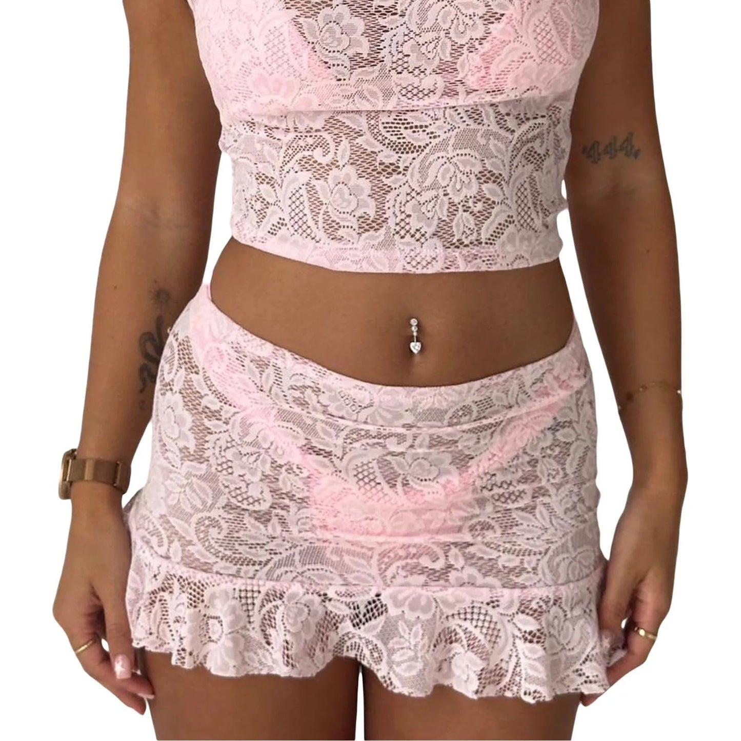 Lace Ruffle Mini Beach Cover Up Skirt