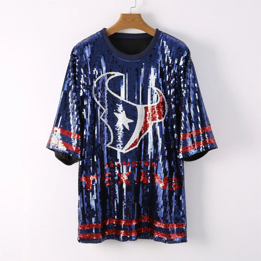 Blue Sequin Game Day Dress – Sparkly Football Party Outfit for Women