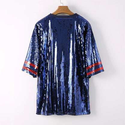Blue Sequin Game Day Dress – Sparkly Football Party Outfit for Women