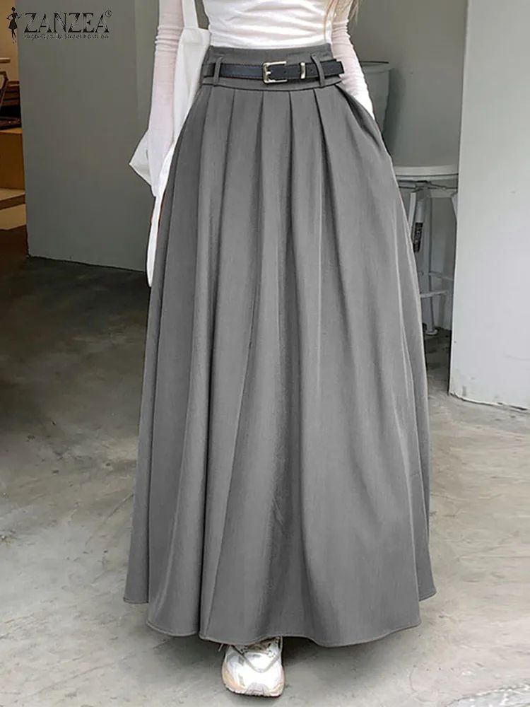 High-Waist Pleated Maxi Skirt – Vintage Korean Office & Holiday Swing Style