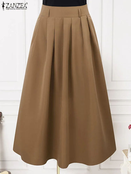 High Waist Pleated Maxi Skirt for Women