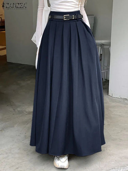 High Waist Pleated Maxi Skirt for Women