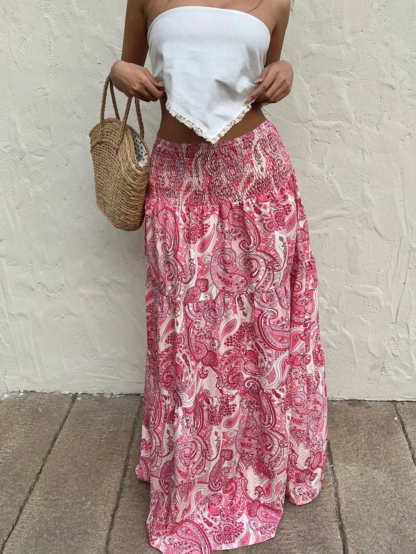 Vacation Breeze Beach Maxi Skirt with Stretchy Elastic Waist – Long Flowy Summer Vacation Skirt