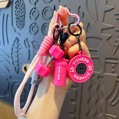 Mini Barbell Plates Keychain with D shaped Buckle Water Cups Simulation Dumbbells Keyring Creative Bag Charm