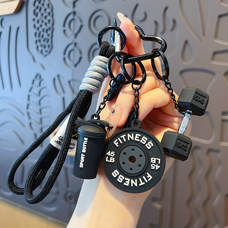 Mini Barbell Plates Keychain with D shaped Buckle Water Cups Simulation Dumbbells Keyring Creative Bag Charm