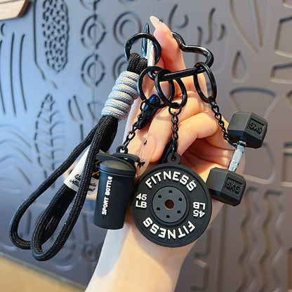 Mini Barbell Plates Keychain with D shaped Buckle Water Cups Simulation Dumbbells Keyring Creative Bag Charm