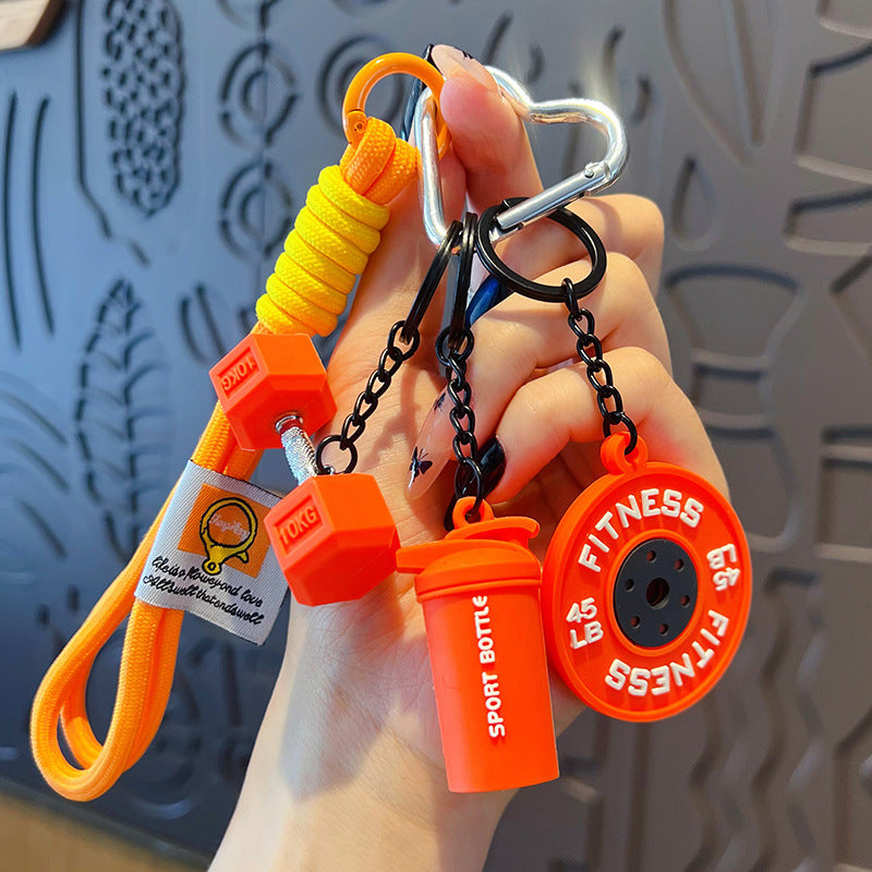Mini Barbell Plates Keychain with D shaped Buckle Water Cups Simulation Dumbbells Keyring Creative Bag Charm