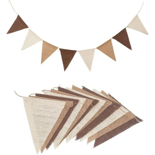 12FT Rustic Brown Burlap Pennant Banner for Party Decor