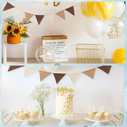 12FT Rustic Brown Burlap Pennant Banner for Party Decor