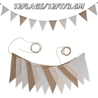 12FT Rustic Brown Burlap Pennant Banner for Party Decor