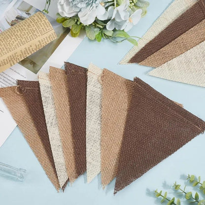 12FT Rustic Brown Burlap Pennant Banner for Party Decor