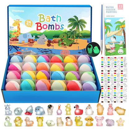 Glow Surprise Kids Bath Bomb Set – 24 Pc Natural Organic Bath Fizzies with Toys Inside
