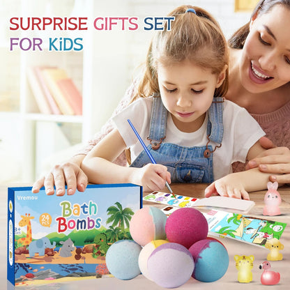 Glow Surprise Kids Bath Bomb Set – 24 Pc Natural Organic Bath Fizzies with Toys Inside