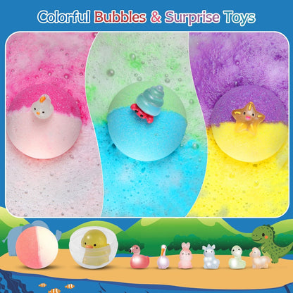 Glow Surprise Kids Bath Bomb Set – 24 Pc Natural Organic Bath Fizzies with Toys Inside
