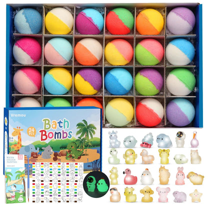Glow Surprise Kids Bath Bomb Set – 24 Pc Natural Organic Bath Fizzies with Toys Inside