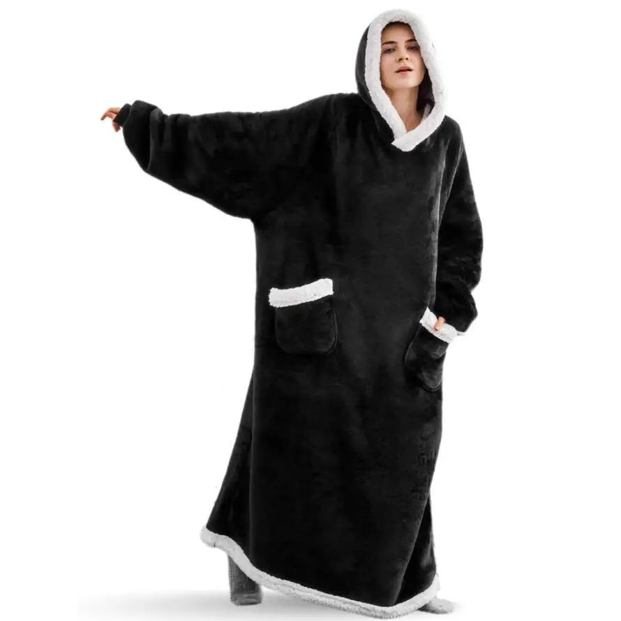 Oversized Hoodie Blanket with Sleeves - Super Long Hooded Fleece TV Blanket for Cozy Winter Lounging