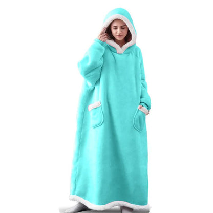 Oversized Hoodie Blanket with Sleeves - Super Long Hooded Fleece TV Blanket for Cozy Winter Lounging