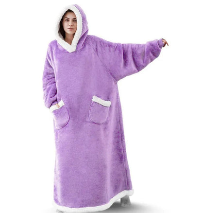 Oversized Hoodie Blanket with Sleeves - Super Long Hooded Fleece TV Blanket for Cozy Winter Lounging