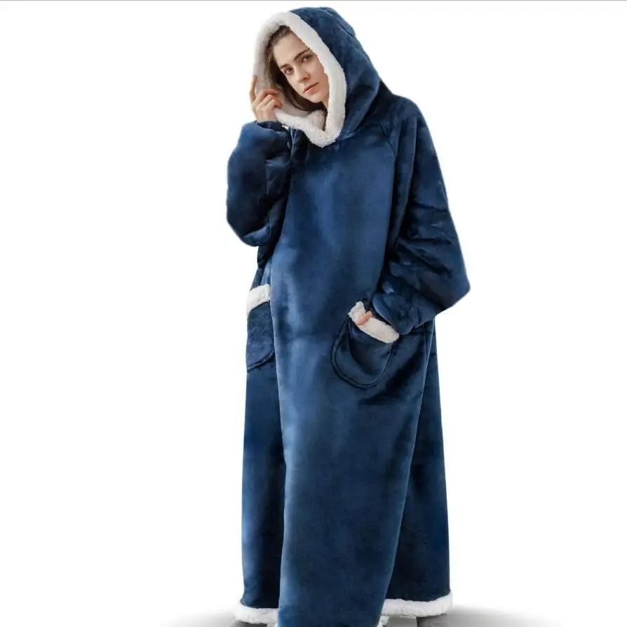 Oversized Hoodie Blanket with Sleeves - Super Long Hooded Fleece TV Blanket for Cozy Winter Lounging
