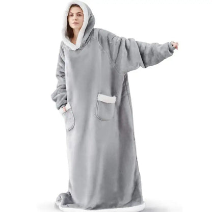 Oversized Hoodie Blanket with Sleeves - Super Long Hooded Fleece TV Blanket for Cozy Winter Lounging