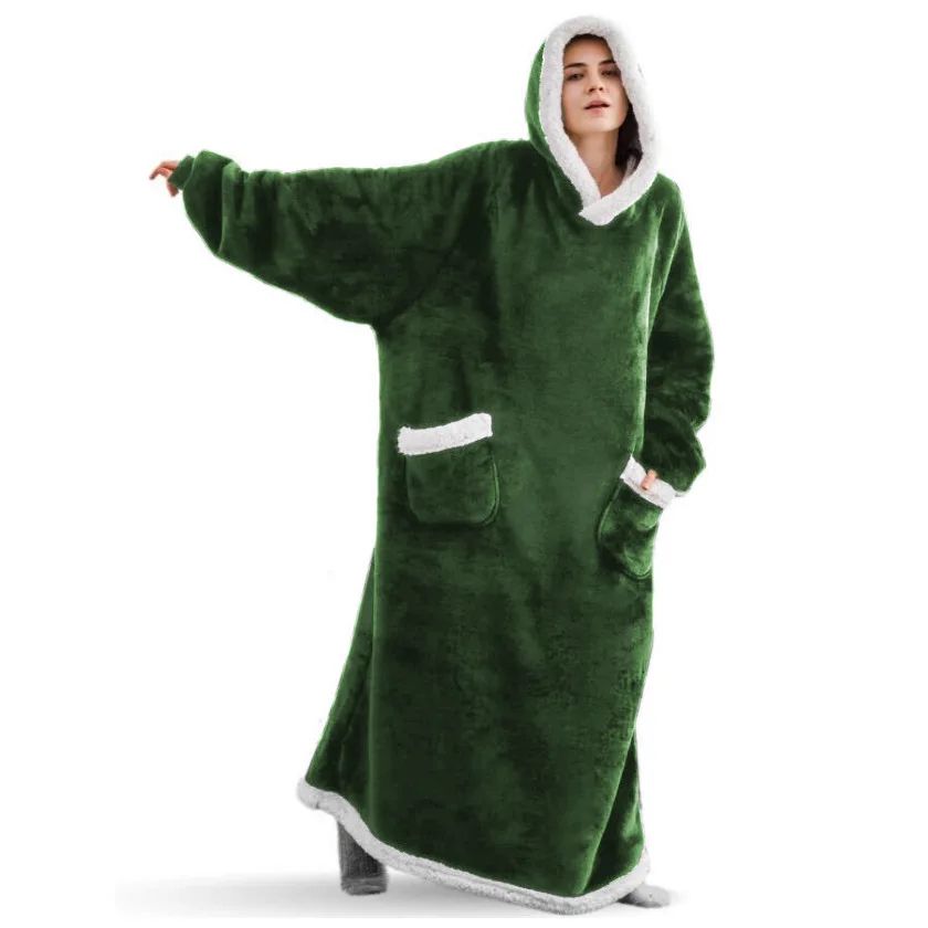Oversized Hoodie Blanket with Sleeves - Super Long Hooded Fleece TV Blanket for Cozy Winter Lounging
