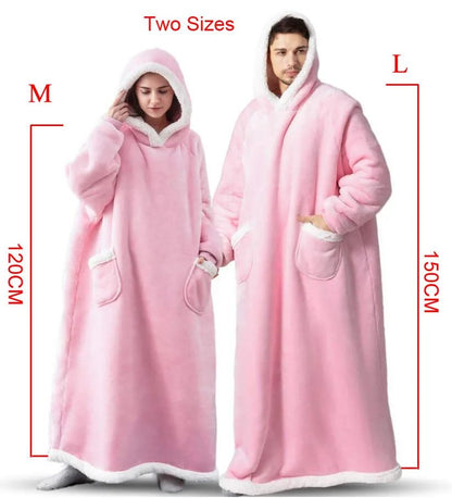 Oversized Hoodie Blanket with Sleeves - Super Long Hooded Fleece TV Blanket for Cozy Winter Lounging