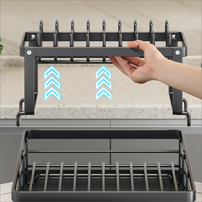 Stainless Steel Dish Drying Rack Adjustable Kitchen Plates Organizer with Drainboard Over Sink Storage Plate Drainer