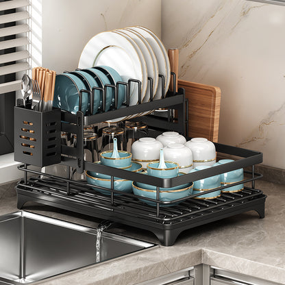 Stainless Steel Dish Drying Rack Adjustable Kitchen Plates Organizer with Drainboard Over Sink Storage Plate Drainer