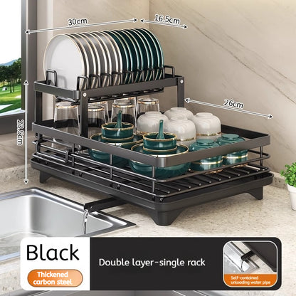 Stainless Steel Dish Drying Rack Adjustable Kitchen Plates Organizer with Drainboard Over Sink Storage Plate Drainer