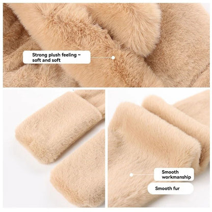 Plush Fleece 3-in-1 Bear Ear Hooded Cap Scarf and Gloves Set