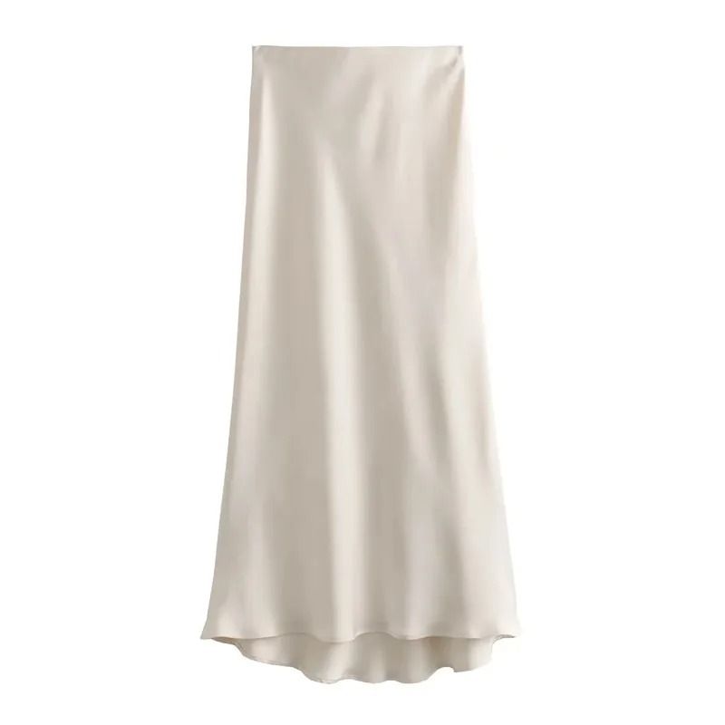 MUJER Woman 2025 High Waist Satin Midi Skirt – Elegant Black Summer Long Skirt for Office & Professional Wear