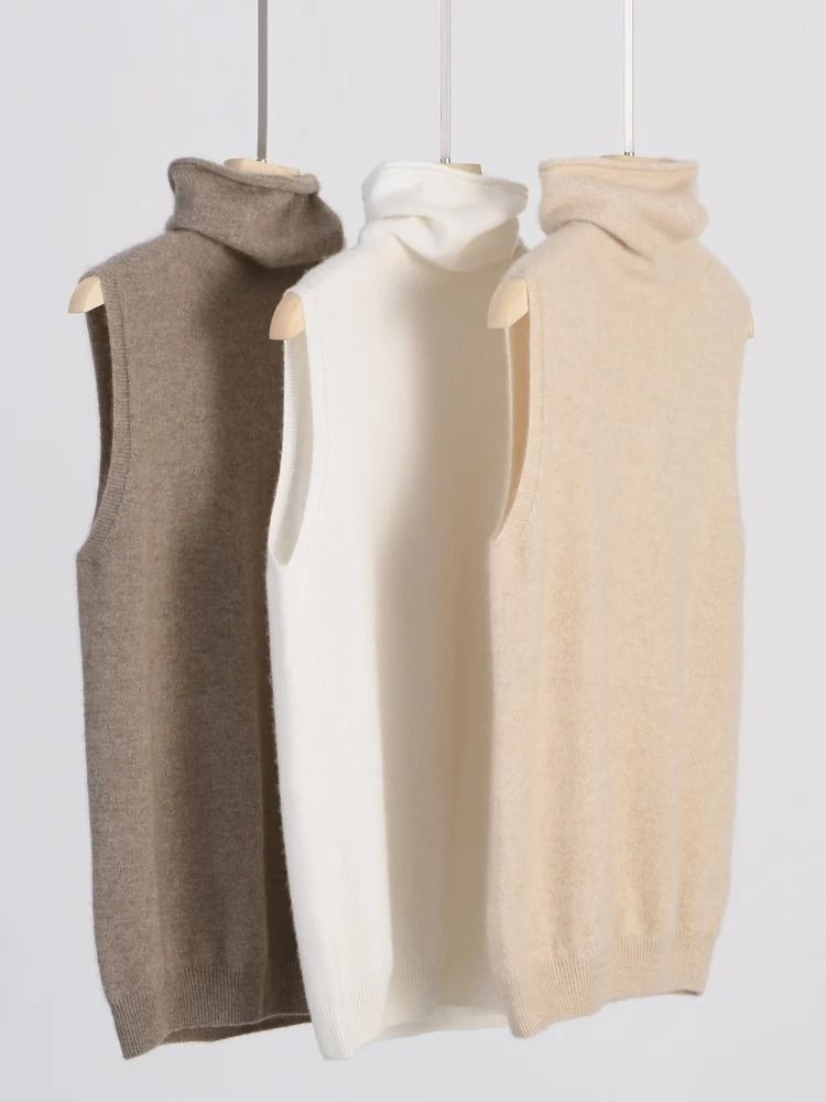 Womens 100% Merino Wool Turtleneck Vest – Sleeveless Knit Pullover & Waistcoat for Spring, Autumn & Winter