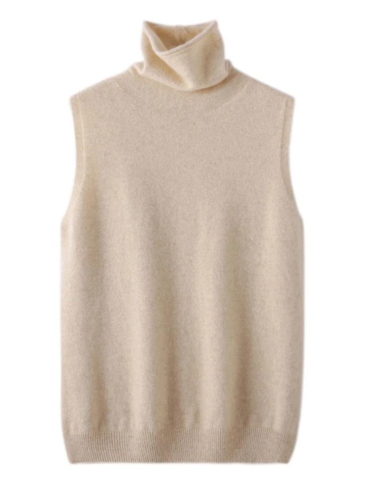 Womens 100% Merino Wool Turtleneck Vest – Sleeveless Knit Pullover & Waistcoat for Spring, Autumn & Winter