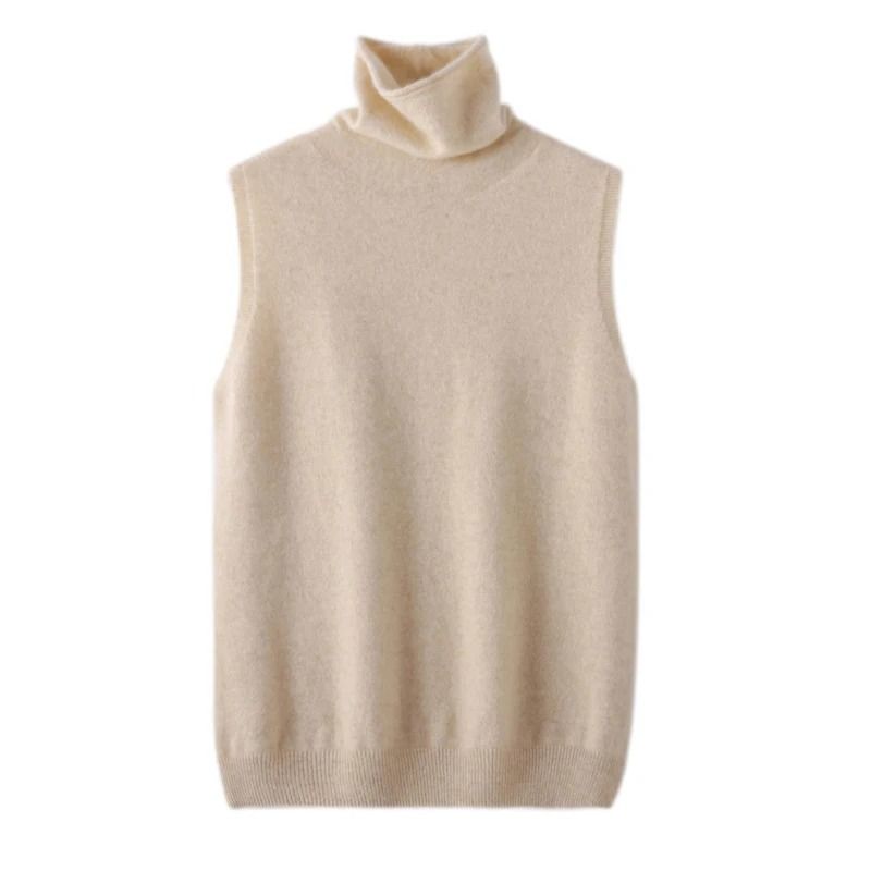 Womens 100% Merino Wool Turtleneck Vest – Sleeveless Knit Pullover & Waistcoat for Spring, Autumn & Winter