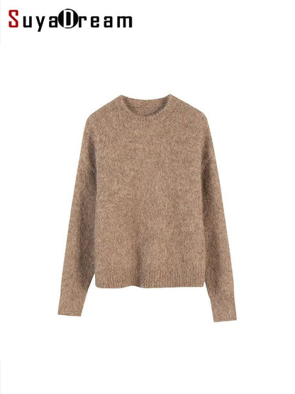 SuyaDream Warm Alpaca Pullover – Loose Dropped Sleeve Luxury Sweater for 2025 Fall/Winter