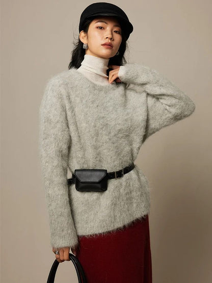 SuyaDream Warm Alpaca Pullover – Loose Dropped Sleeve Luxury Sweater for 2025 Fall/Winter