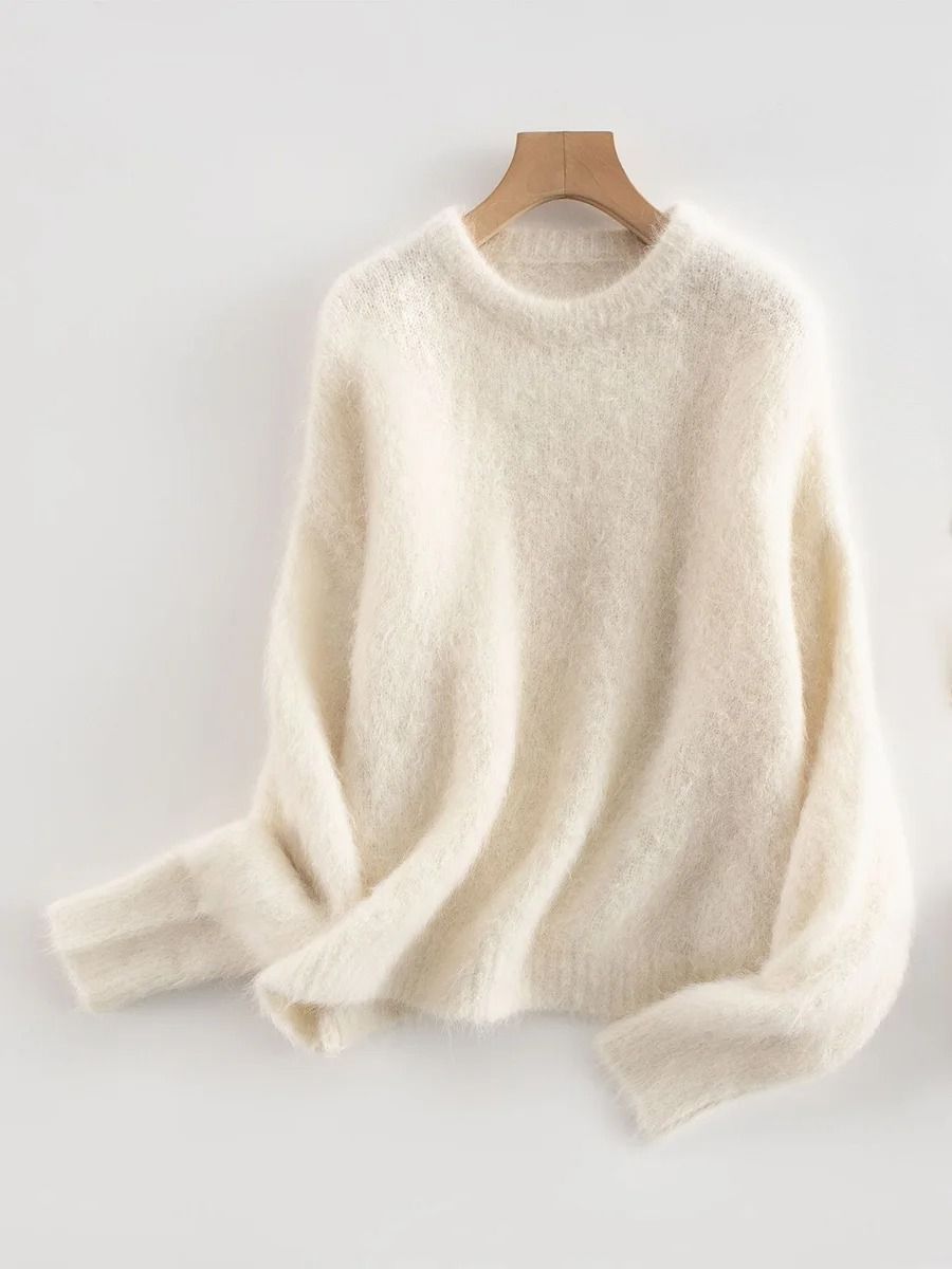 SuyaDream Warm Alpaca Pullover – Loose Dropped Sleeve Luxury Sweater for 2025 Fall/Winter
