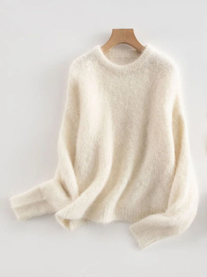 SuyaDream Warm Alpaca Pullover – Loose Dropped Sleeve Luxury Sweater for 2025 Fall/Winter