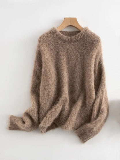 SuyaDream Warm Alpaca Pullover – Loose Dropped Sleeve Luxury Sweater for 2025 Fall/Winter
